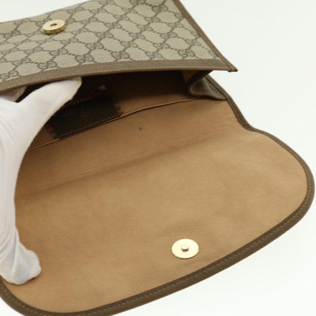 GUCCI Web Sherry Line GG Canvas Clutch Bag PVC Leather Beige Green 39950