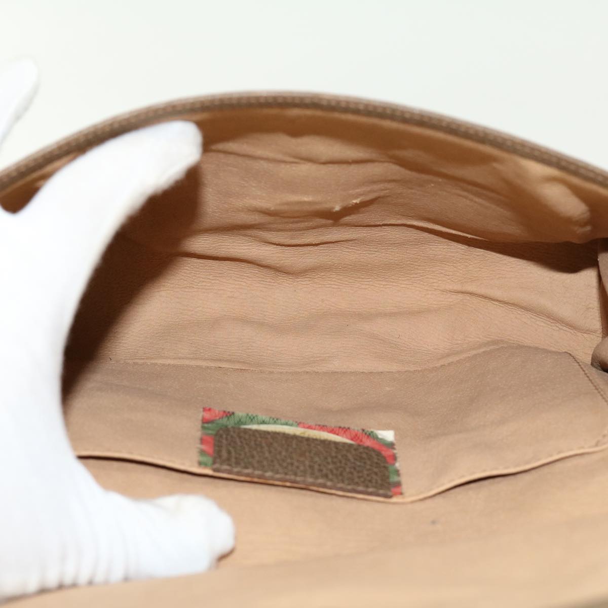 GUCCI Web Sherry Line GG Canvas Clutch Bag PVC Leather Beige Green 39950