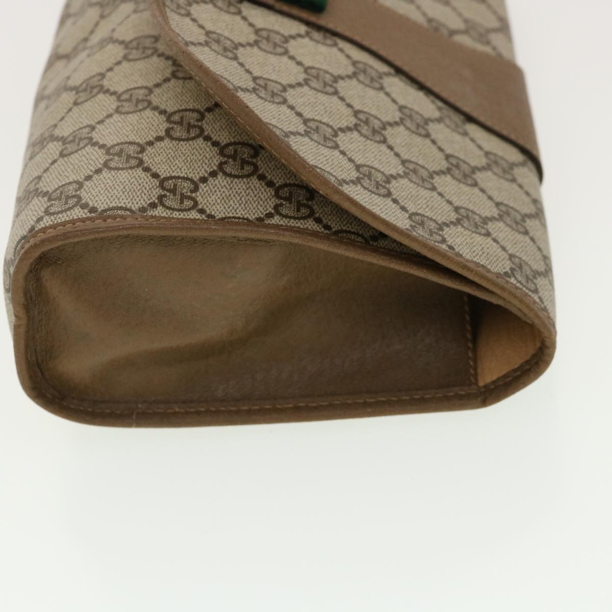 GUCCI Web Sherry Line GG Canvas Clutch Bag PVC Leather Beige Green 39950
