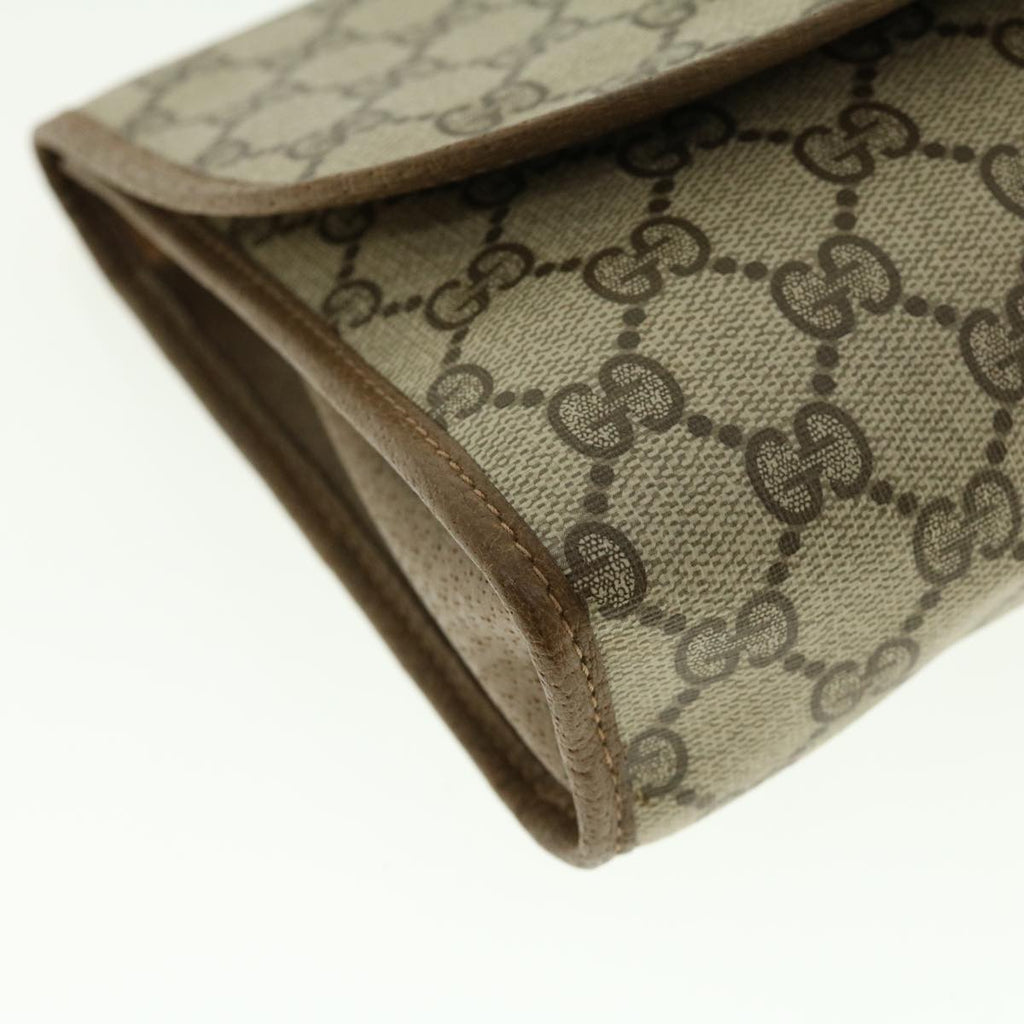 GUCCI Web Sherry Line GG Canvas Clutch Bag PVC Leather Beige Green 39950