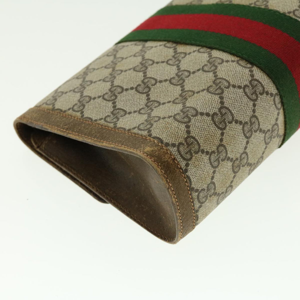 GUCCI Web Sherry Line GG Canvas Clutch Bag PVC Leather Beige Green 39956