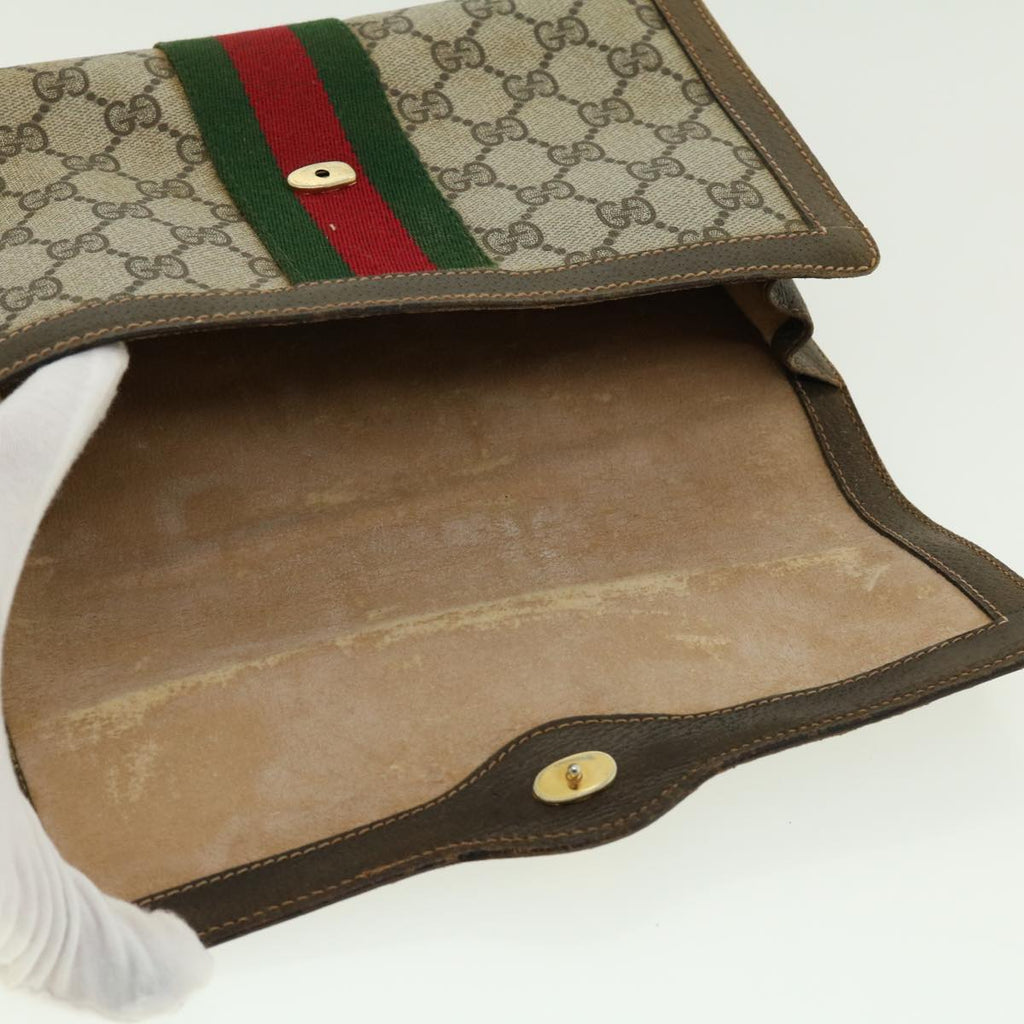 GUCCI Web Sherry Line GG Canvas Clutch Bag PVC Leather Beige Green 39956