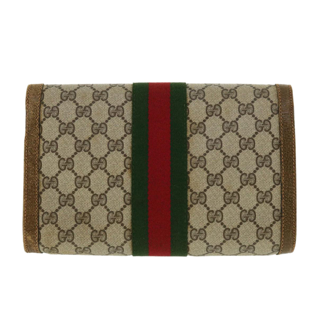 GUCCI Web Sherry Line GG Canvas Clutch Bag PVC Leather Beige Green 39956