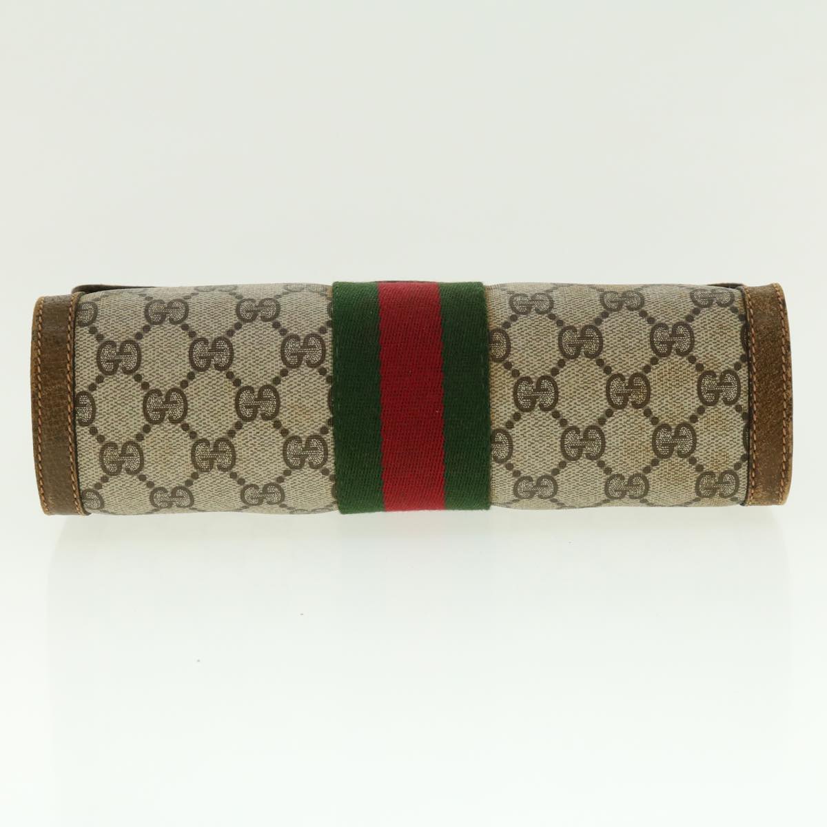 GUCCI Web Sherry Line GG Canvas Clutch Bag PVC Leather Beige Green 39956