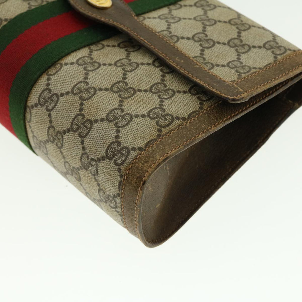 GUCCI Web Sherry Line GG Canvas Clutch Bag PVC Leather Beige Green 39956
