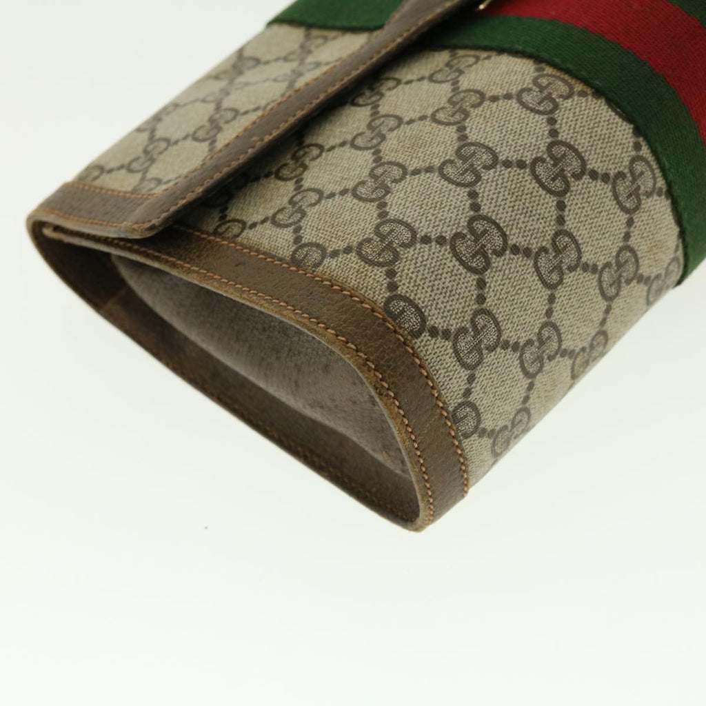 GUCCI Web Sherry Line GG Canvas Clutch Bag PVC Leather Beige Green 39956