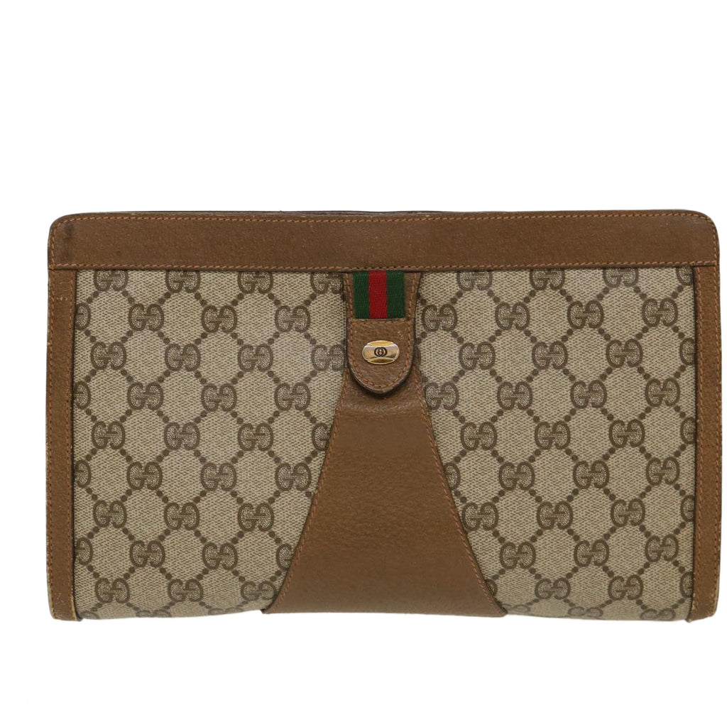 GUCCI Web Sherry Line GG Canvas Clutch Bag PVC Leather Beige Green 39957