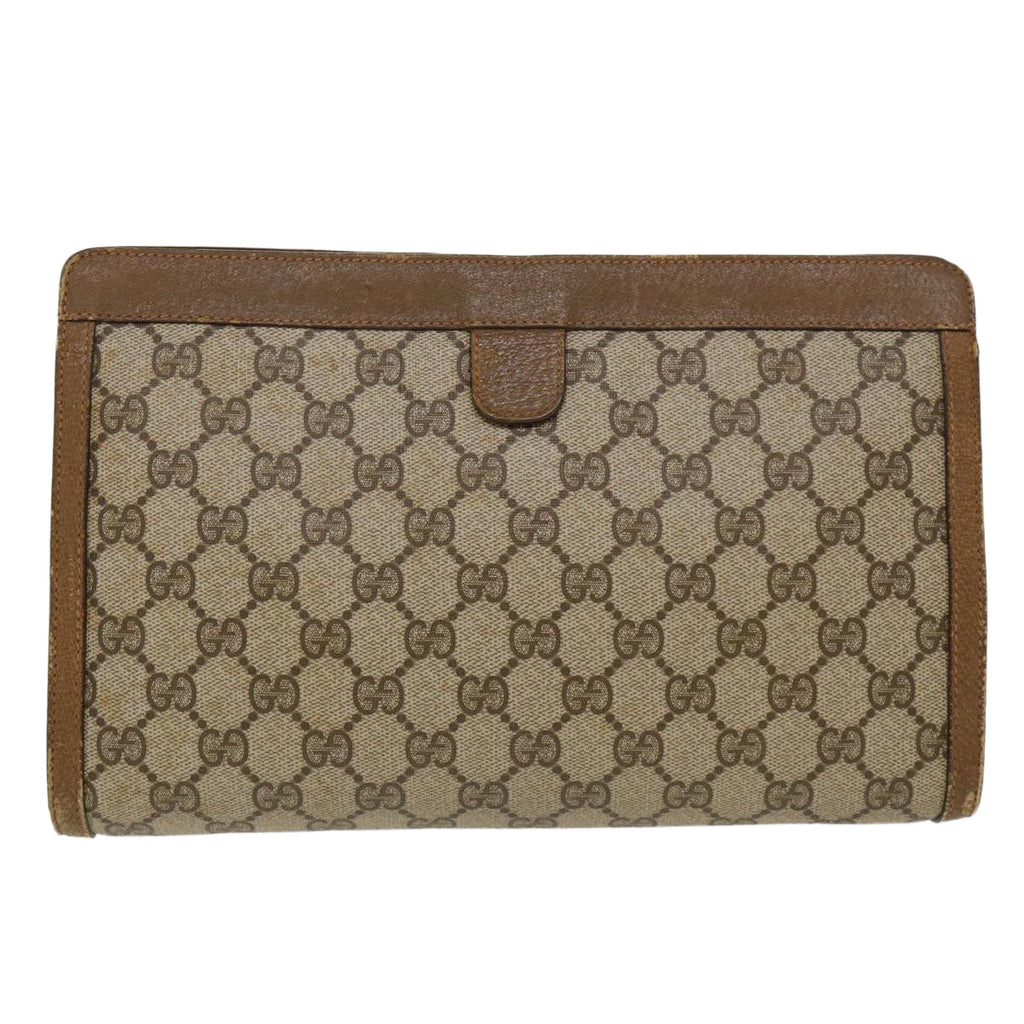 GUCCI Web Sherry Line GG Canvas Clutch Bag PVC Leather Beige Green 39957