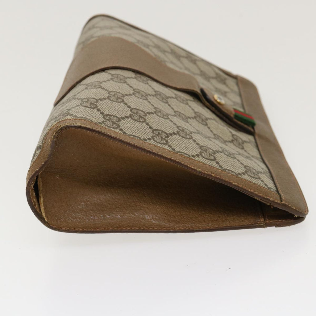 GUCCI Web Sherry Line GG Canvas Clutch Bag PVC Leather Beige Green 39957