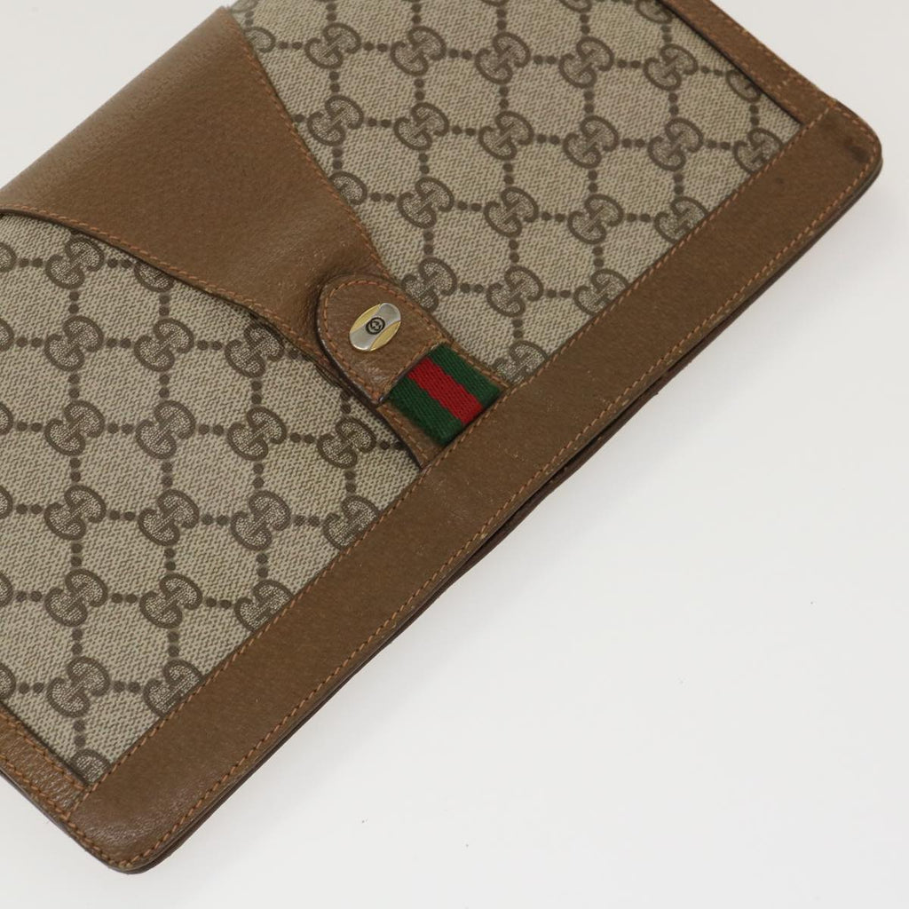GUCCI Web Sherry Line GG Canvas Clutch Bag PVC Leather Beige Green 39957