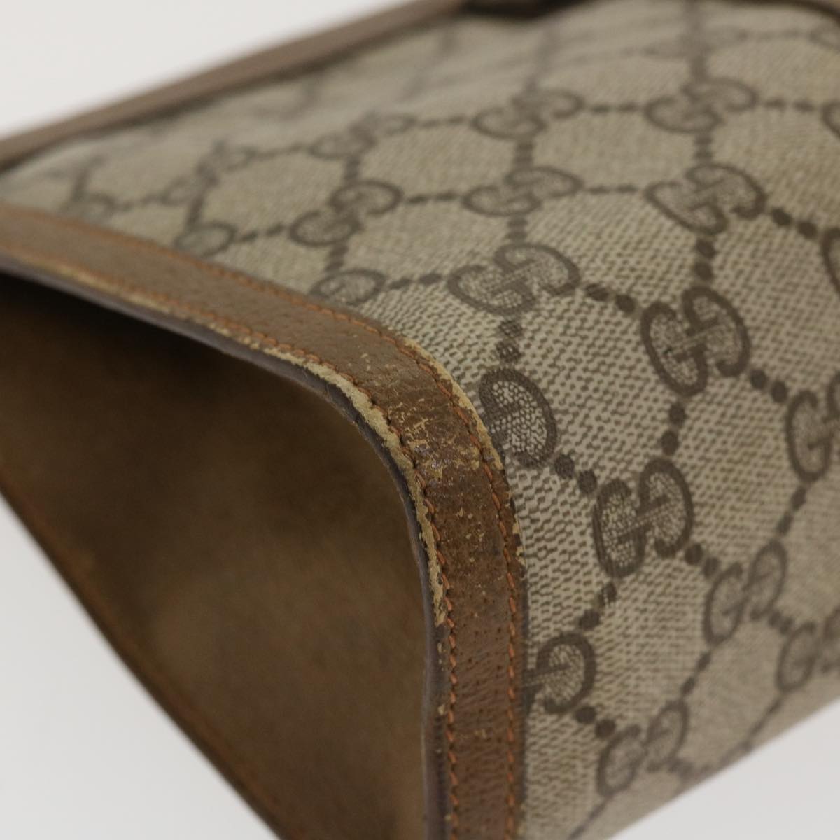 GUCCI Web Sherry Line GG Canvas Clutch Bag PVC Leather Beige Green 39957