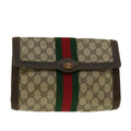GUCCI Web Sherry Line GG Canvas Clutch Bag PVC Leather Beige Green 39958