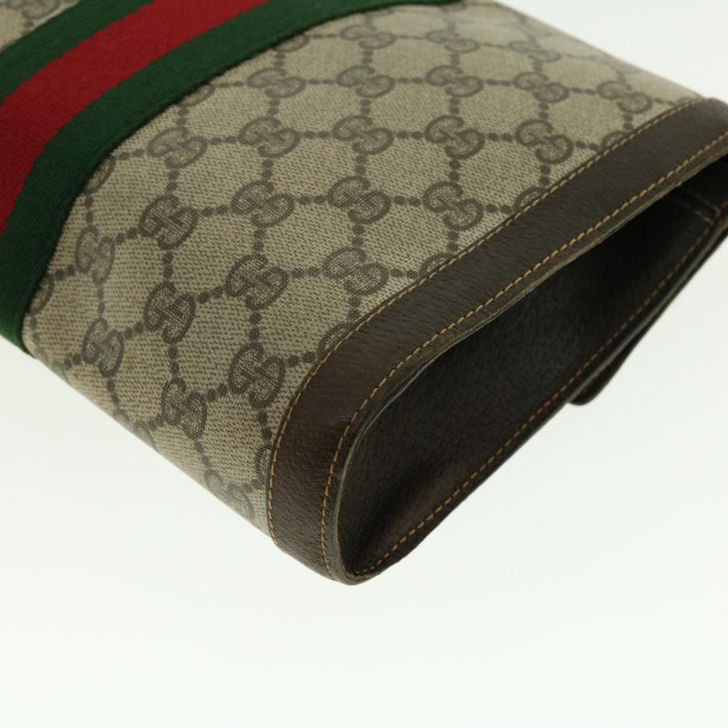 GUCCI Web Sherry Line GG Canvas Clutch Bag PVC Leather Beige Green 39958