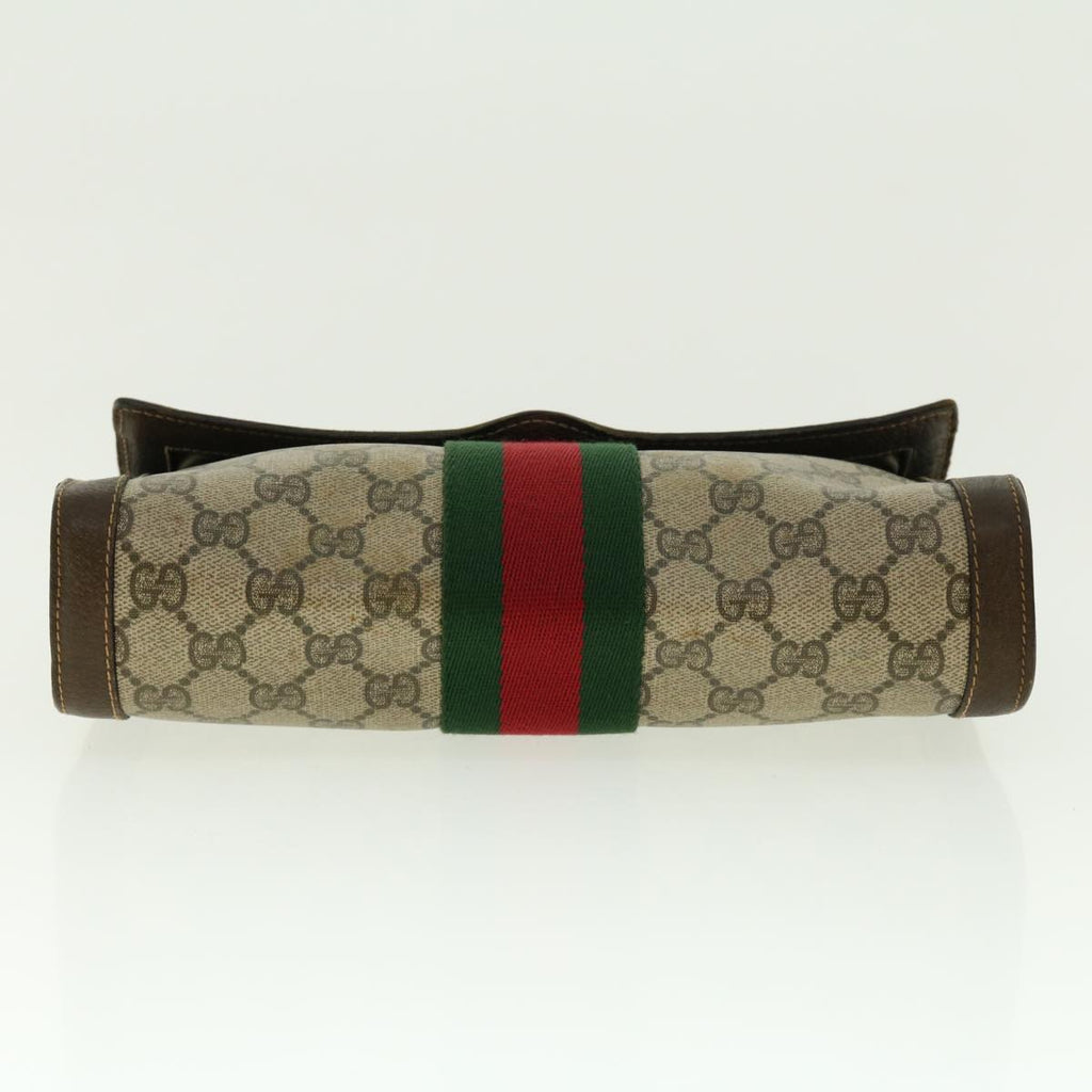 GUCCI Web Sherry Line GG Canvas Clutch Bag PVC Leather Beige Green 39958