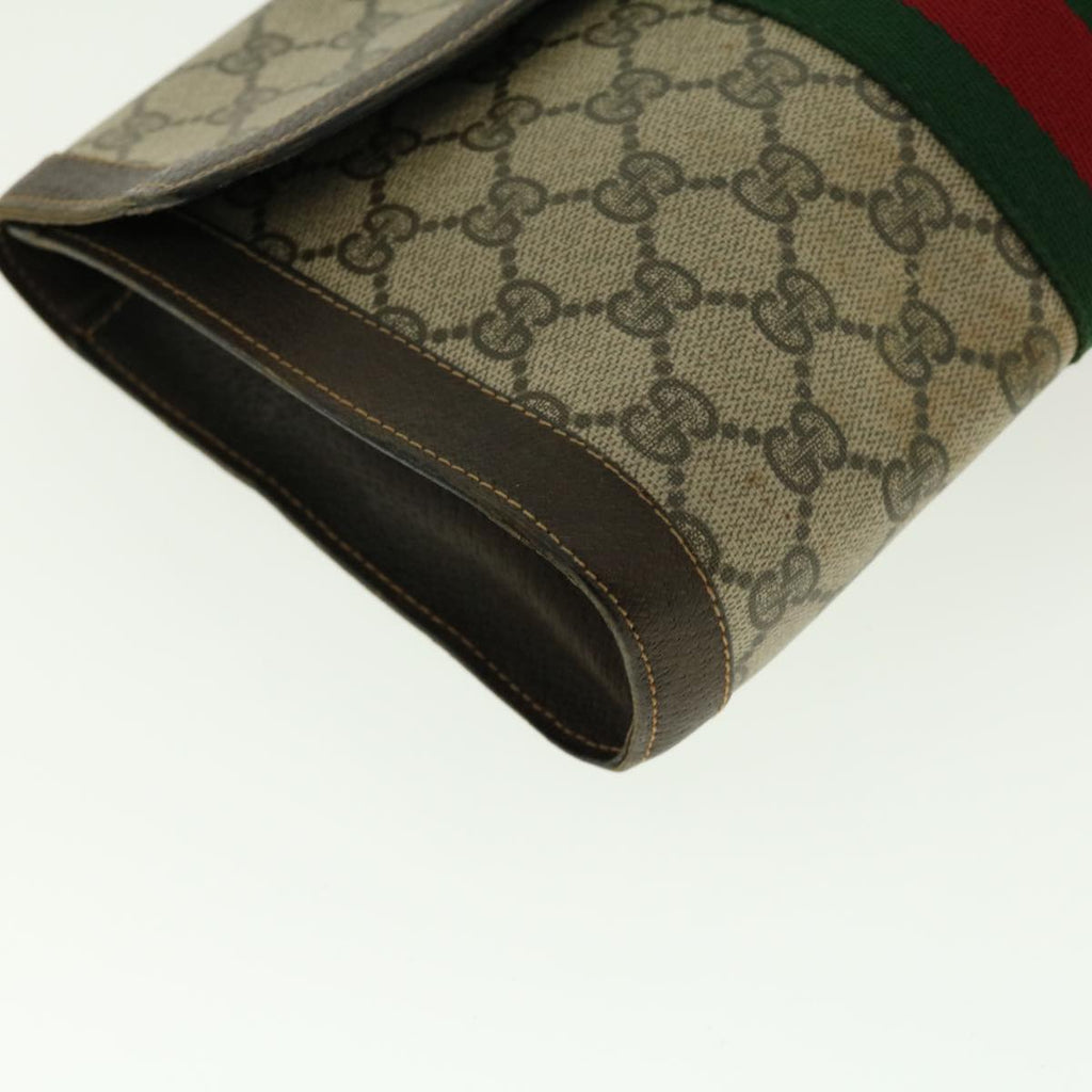 GUCCI Web Sherry Line GG Canvas Clutch Bag PVC Leather Beige Green 39958