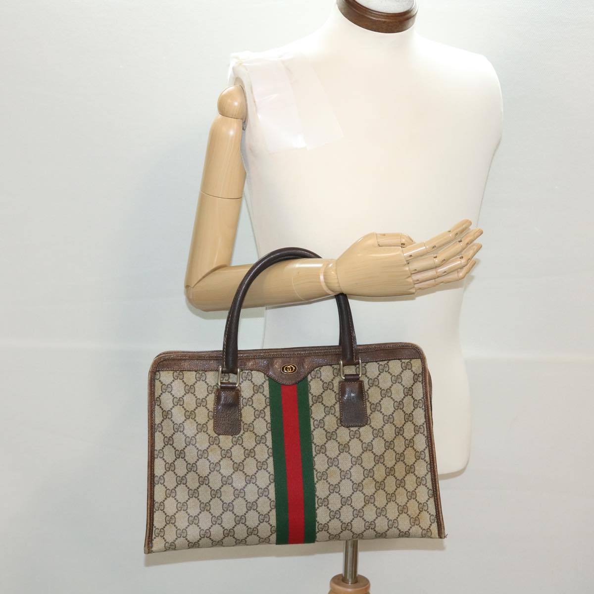 GUCCI GG Canvas Web Sherry Line Hand Bag Beige Red Green 010378 39975
