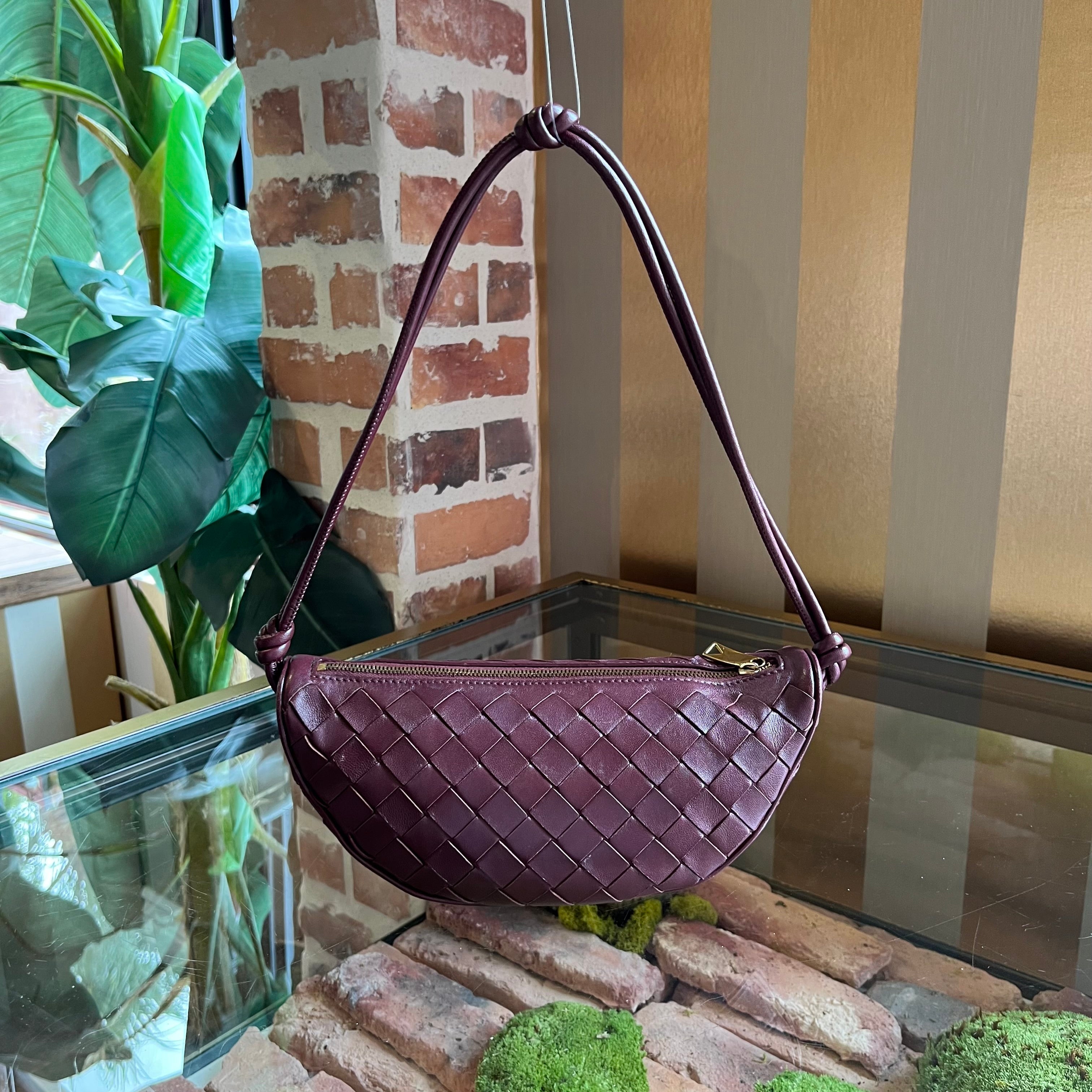 BOTTEGA VENETA Half Moon Barro Muse Brass Nappa Intrecciato Shoulder Bag