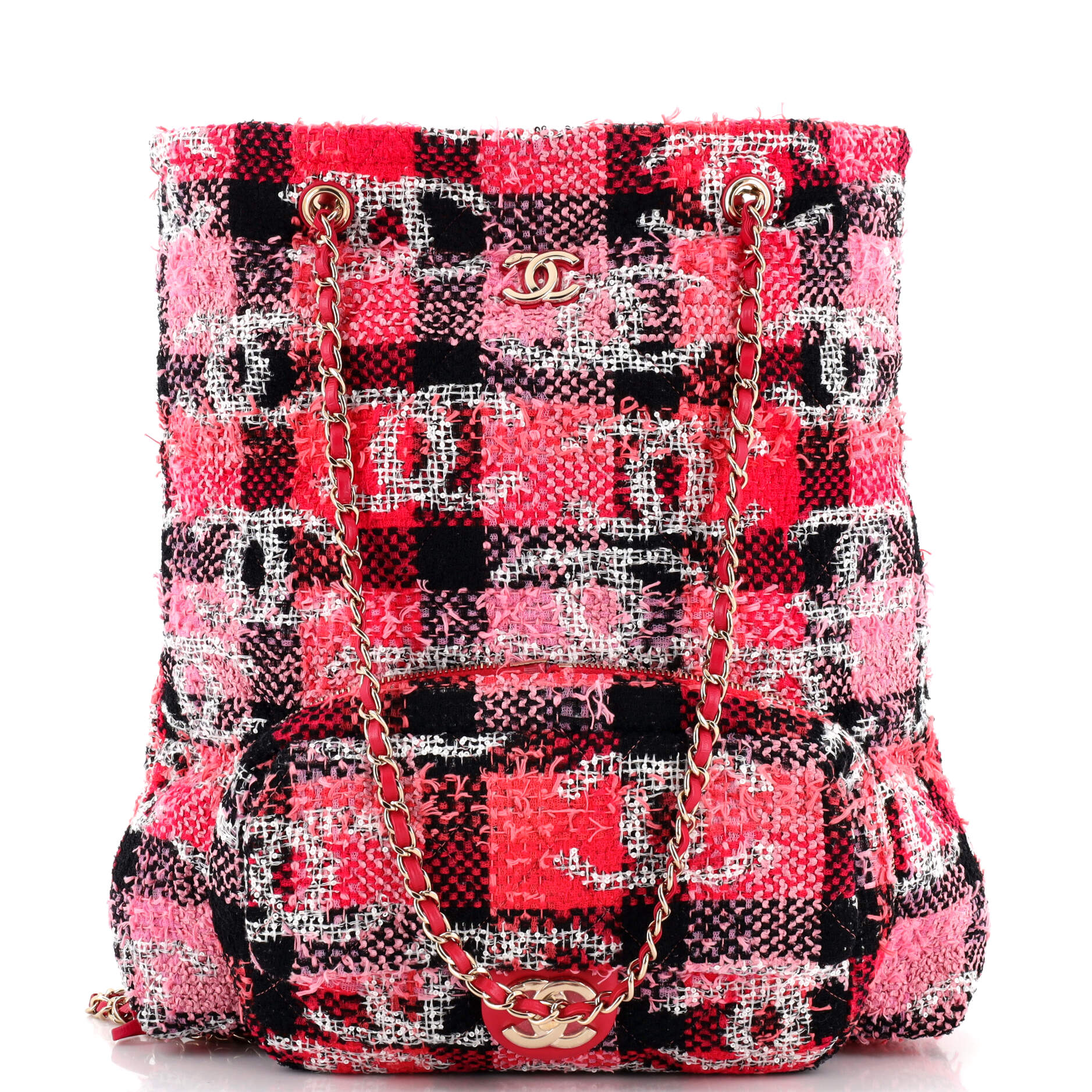 CHANEL Coco Beach Convertible CC Flap Bag Quilted Tweed with Sequins Small
