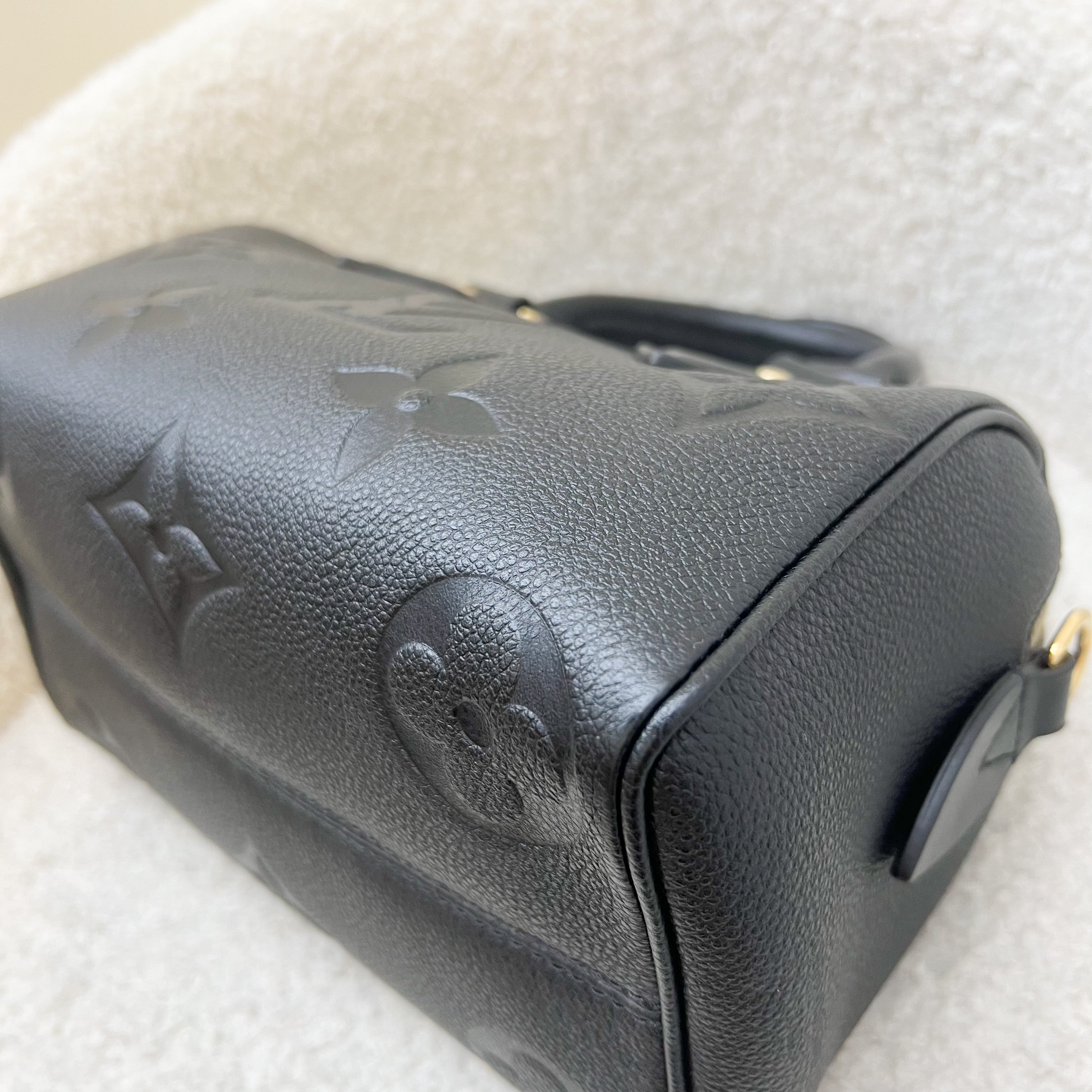 LV Speedy Bandouliere 20 in Black Giant Monogram Empreinte Leather and GHW