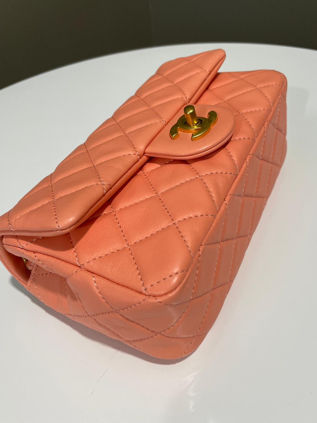 Chanel Pearl Crush Quilted Mini Rectangular Salmon Pink Lambskin