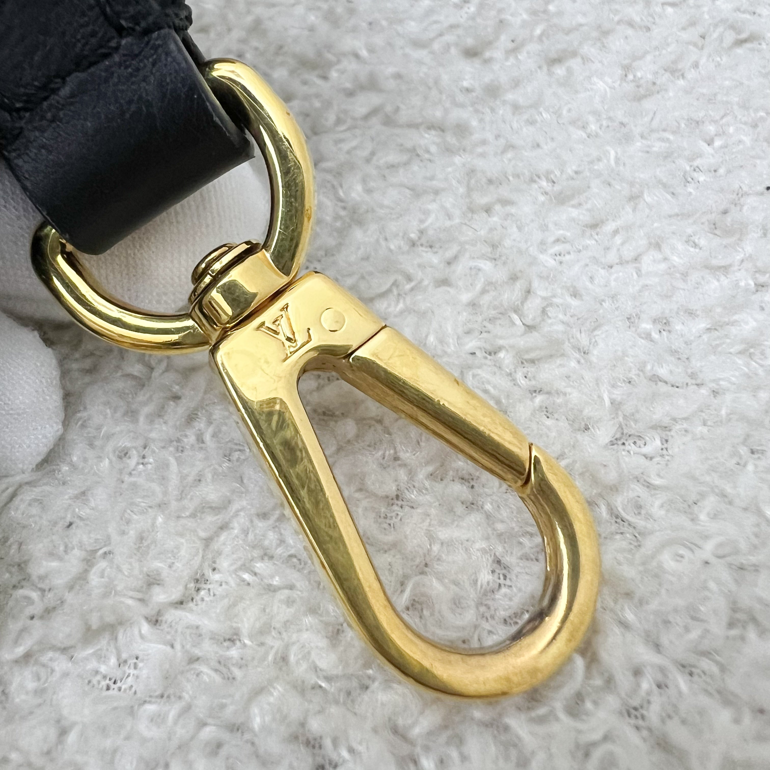 LV Over The Moon Bag in Black Bubblegram Calfskin and GHW with Canvas Strap and Chain Strap