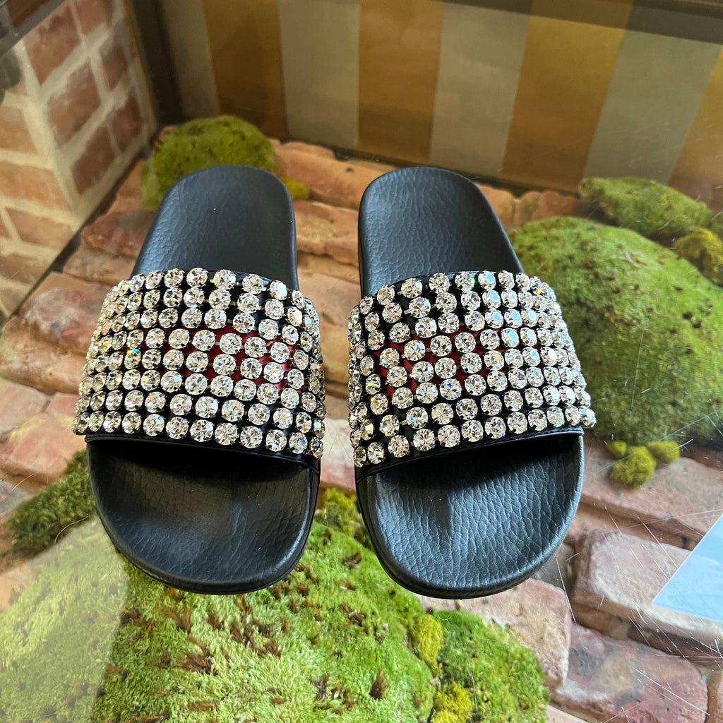 GUCCI Sylvie Web Accent Leather Slides SZ 37
