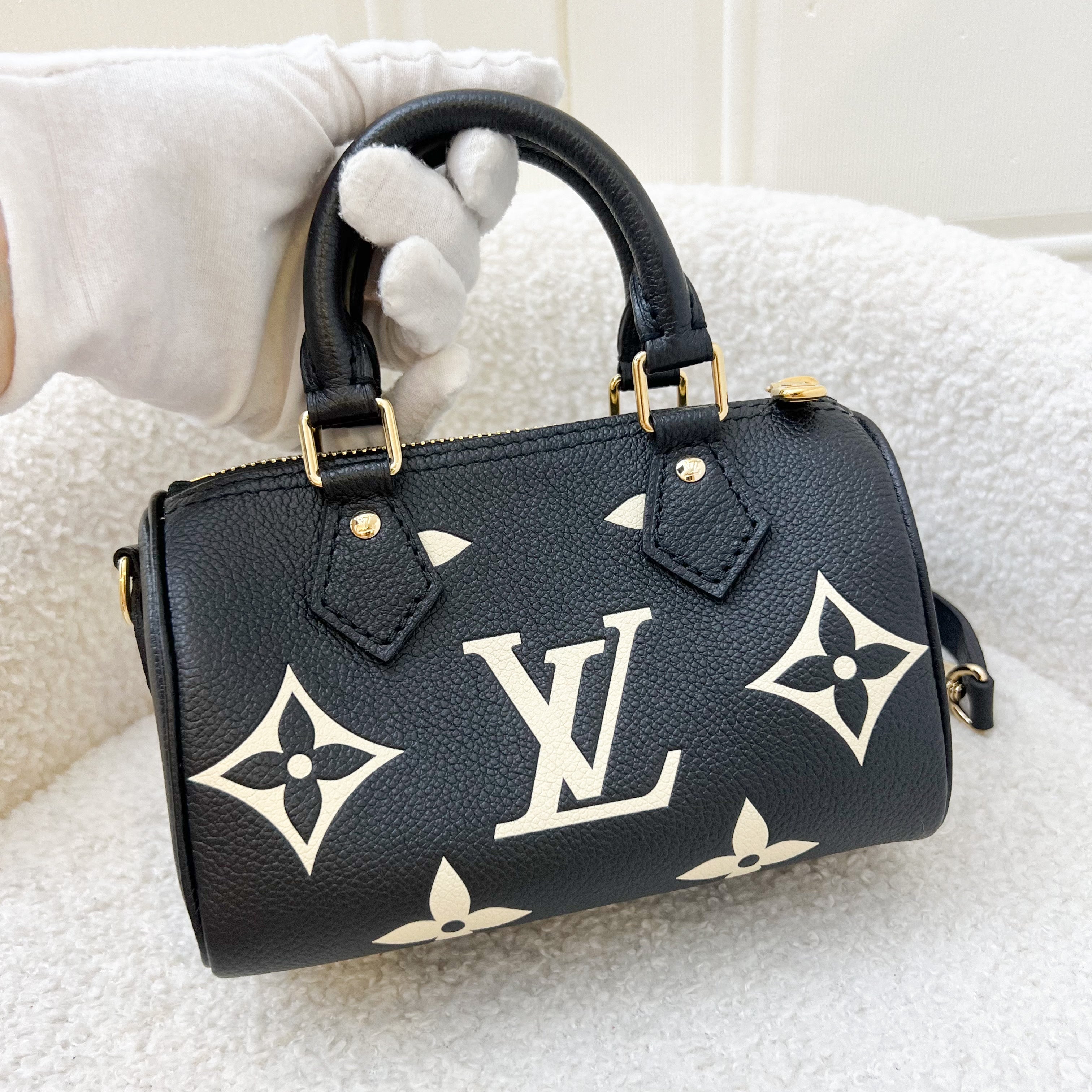 LV Speedy Nano in in Black and Creme Giant Monogram Empreinte Leather GHW