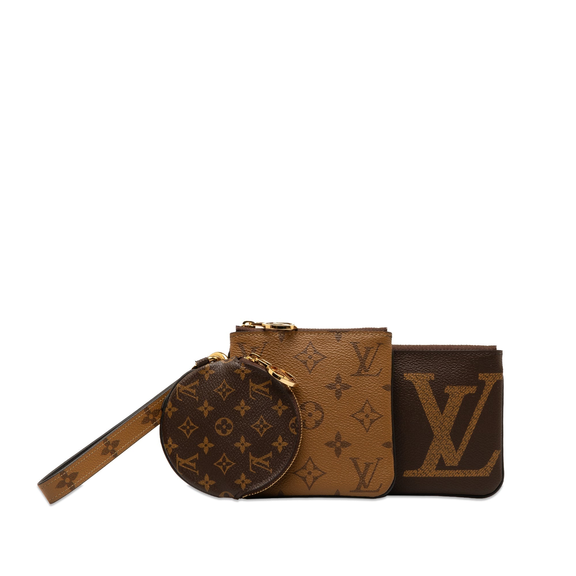 Brown Louis Vuitton Monogram Reverse Giant Trio Pouch