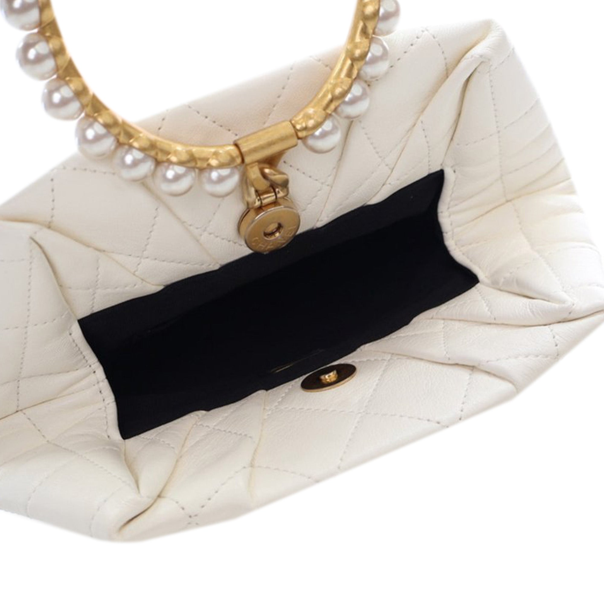 Chanel Quilted Lambskin Pearl Crown Handle Clutch Bag