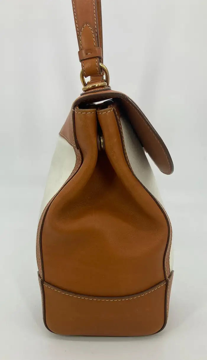 Ralph Lauren Vintage Cream Canvas Tan Leather Rickey Bag