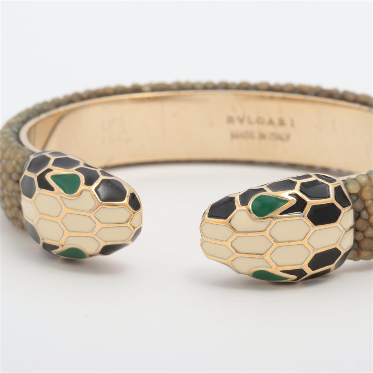 Bvlgari Serpenti Forever Enamel & Galuchat Leather Open Cuff Bracelet