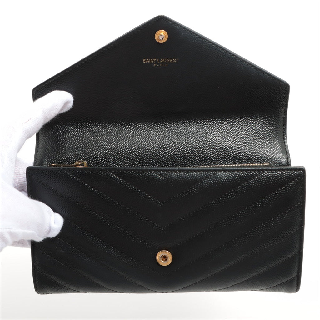 Saint Laurent V Stitch Envelop Long Wallet Black