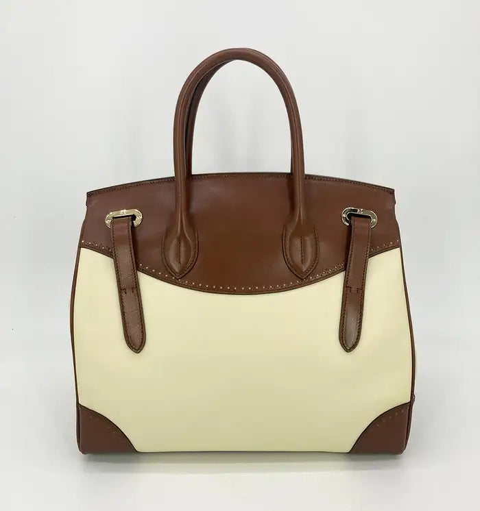Ralph Lauren Cream and Brown Leather Rickey Bag