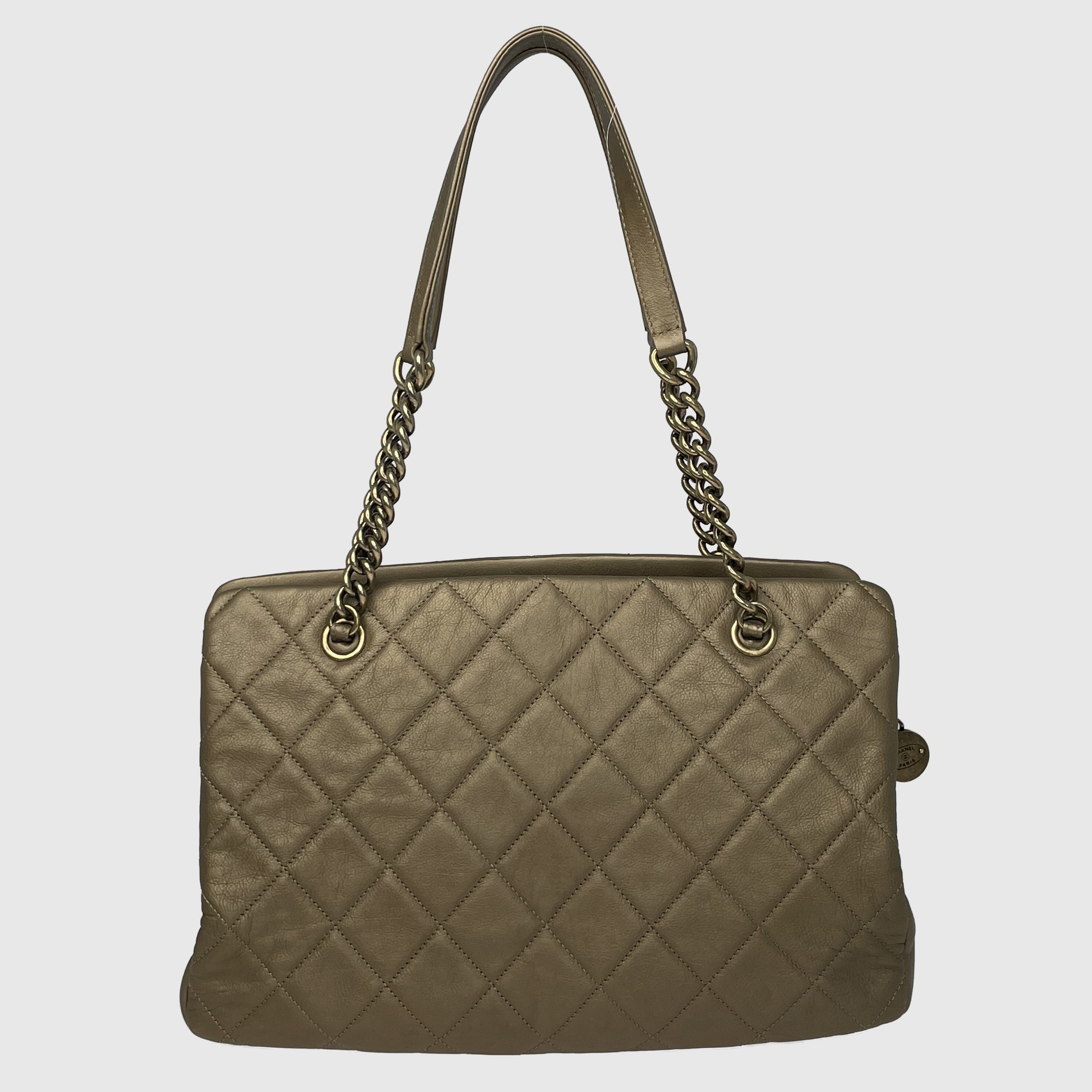 Metallic Bronze Quilted CC Crown Tote Bag