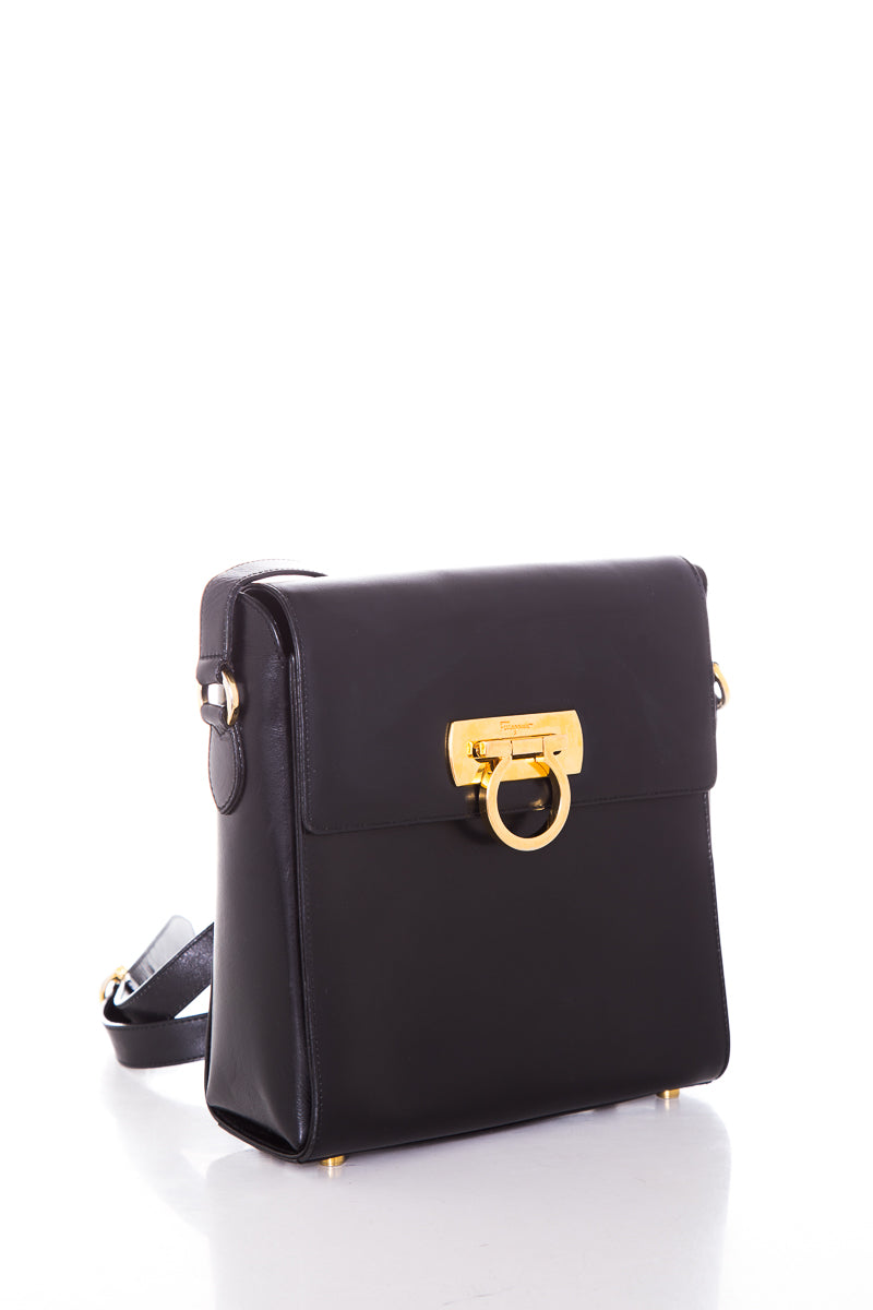 Salvatore Ferragamo Black Gancini Cross-Body