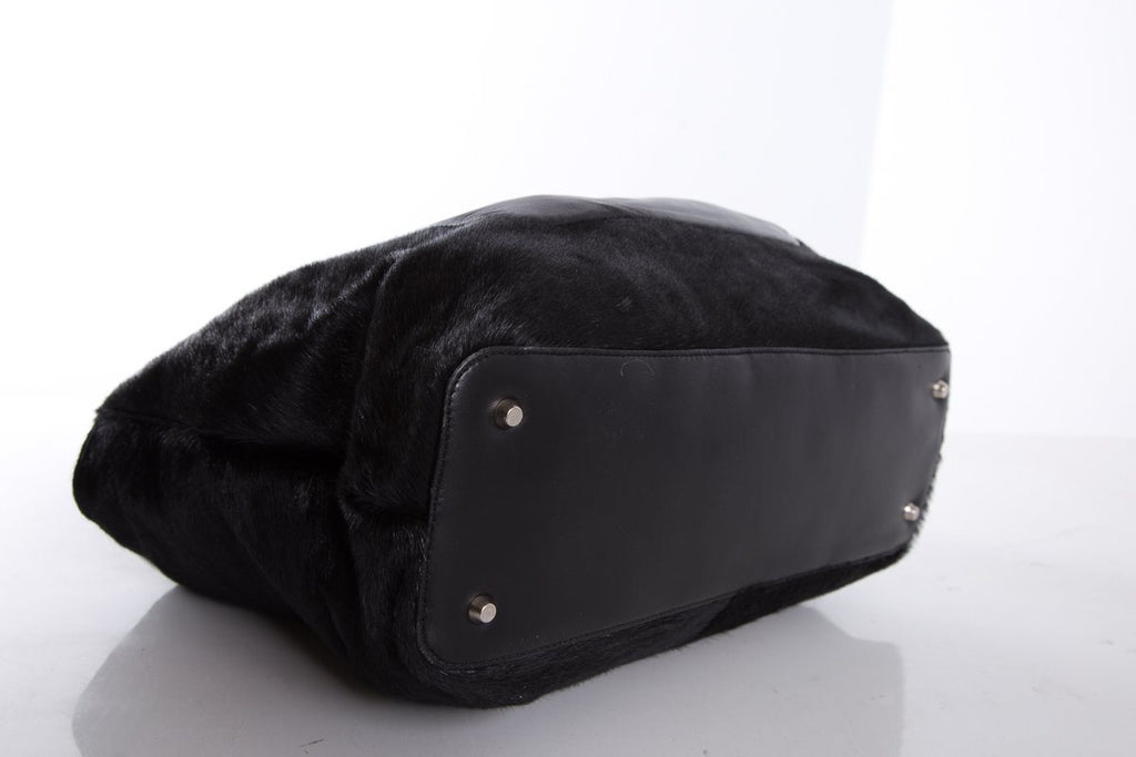 Paola Del Lungo Black Pony Hair & Leather Shoulder Bag