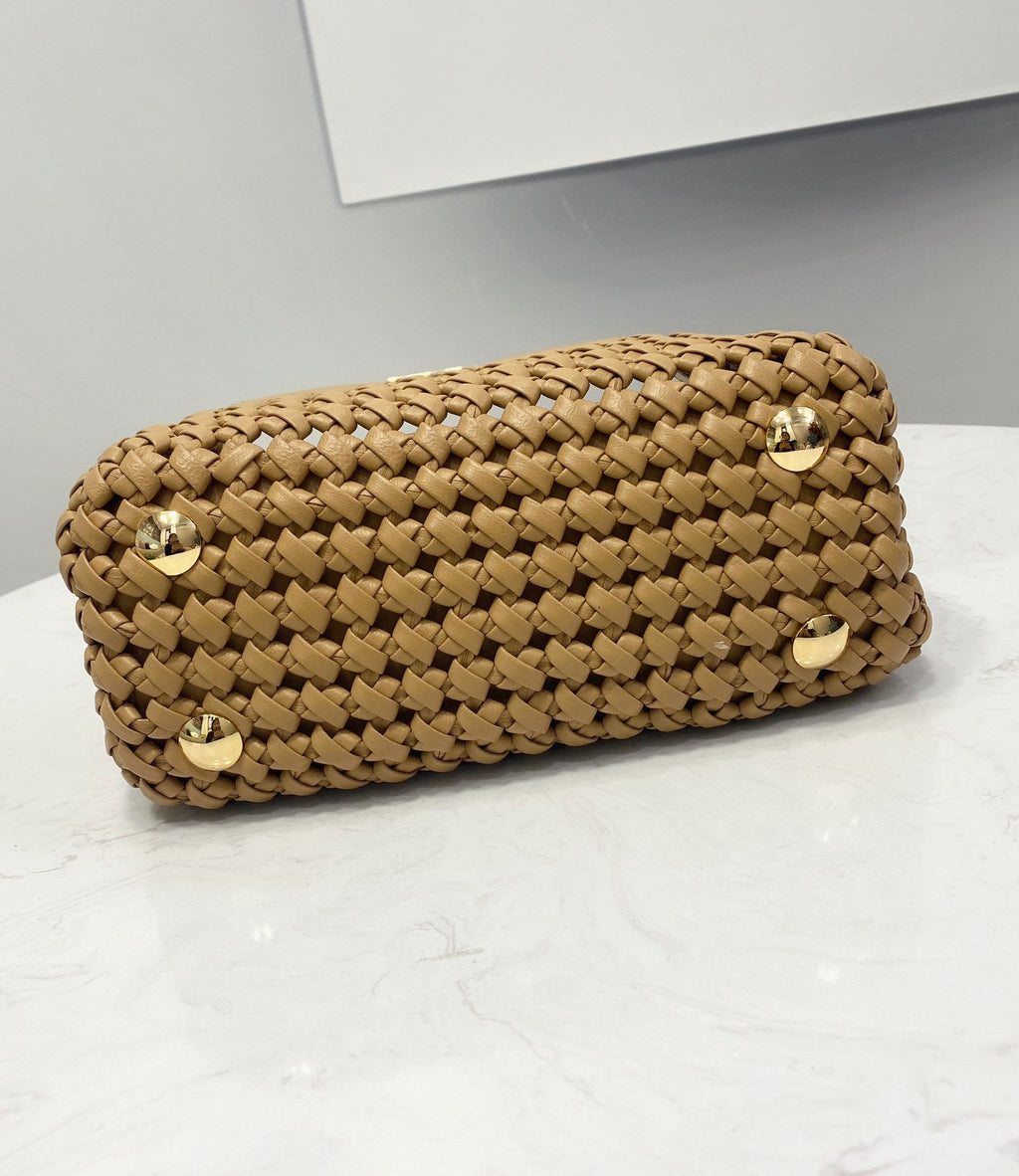 FI GlamI Mini Light Brown Braided Bag For Woman 18cm/7in