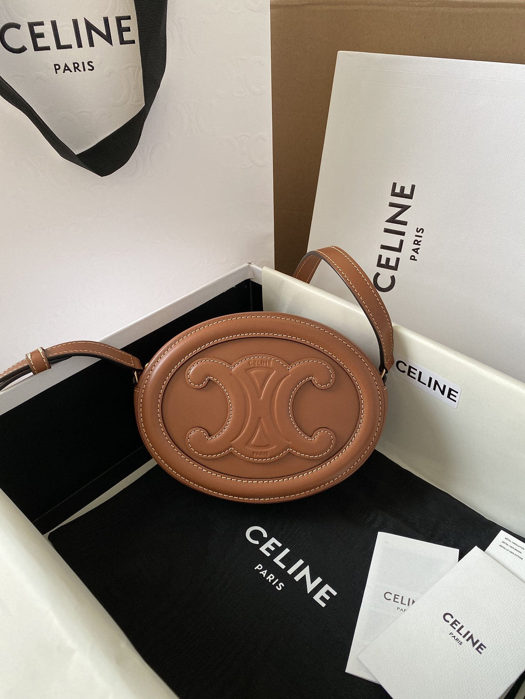 GLAMI Crossbody Oval Purse Cuir Triomphe Brown For Women 6in/16cm 10I703DPQ.04LU
