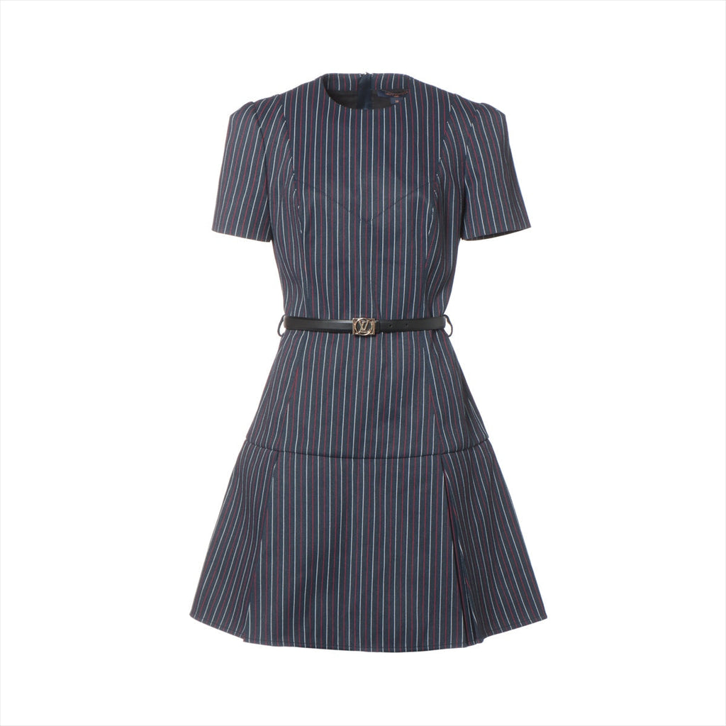 Louis Vuitton 23AW Wool  Polyurethane One Earrings 34  Navy 3D Tri-Color Scooter Dress 1AC45W RW232WB Monogram Back Belt