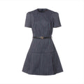 Louis Vuitton 23AW Wool  Polyurethane One Earrings 34  Navy 3D Tri-Color Scooter Dress 1AC45W RW232WB Monogram Back Belt