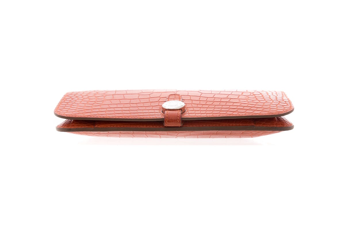 HermÃƒÆ’Ã‚Â¨s 2014 Orange Dogon Duo Alligator Wallet/ Clutch