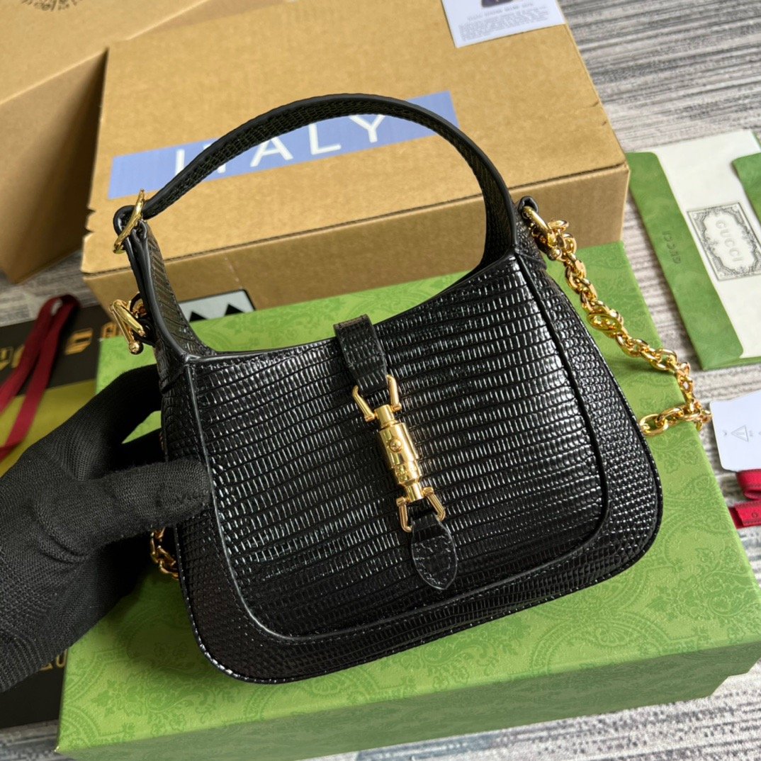 gg Jackie 1961 Lizard Mini Bag Black For Women, Women’s Bags 7.5in/19cm gg ‎675799 LUZ0G 1000