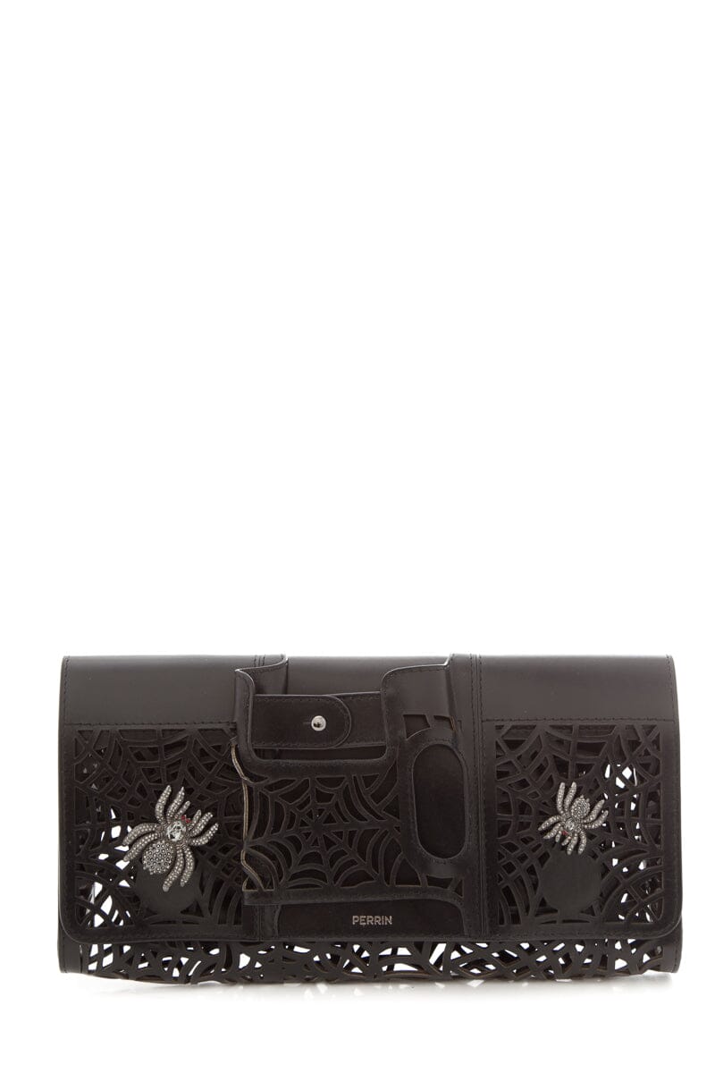 Perrin Black Spider Web Le Cabriolet Leather Clutch