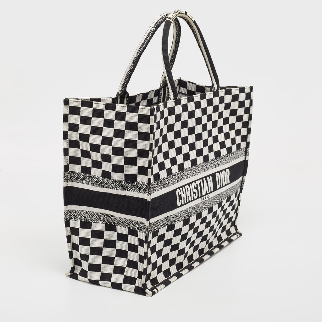 Dior  Checkered Embroidered Canvas Large Book Tote