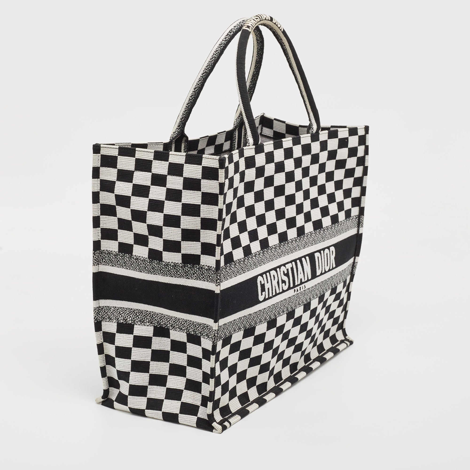 Dior  Checkered Embroidered Canvas Large Book Tote