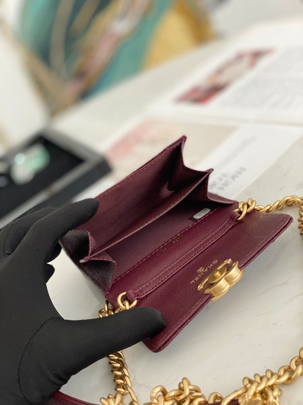 CHLMini GlamIap Bag Gold Toned Hardware Red For Women 4.7in/12cm