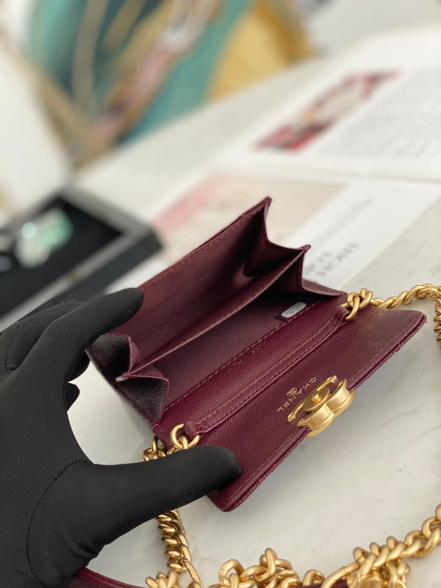 CHLMini GlamIap Bag Gold Toned Hardware Red For Women 4.7in/12cm