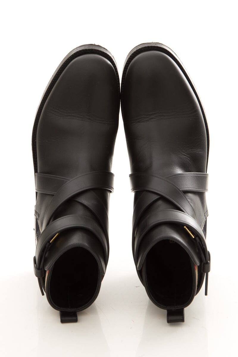 Burberry Nova Check Wrap Detail Leather Boots SZ 37