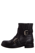 Jimmy Choo Black Leather & Silver Studded Boots SZ 37