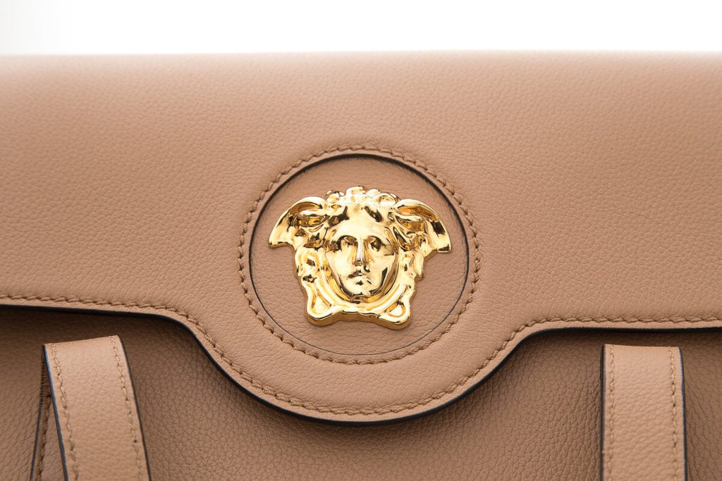Versace Brown La Medusa Flap Leather Tote